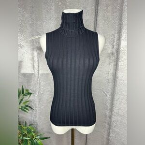 NWT Lett Women’s Orly Mock Neck Ribbed Sleeveless Top Black Sz S